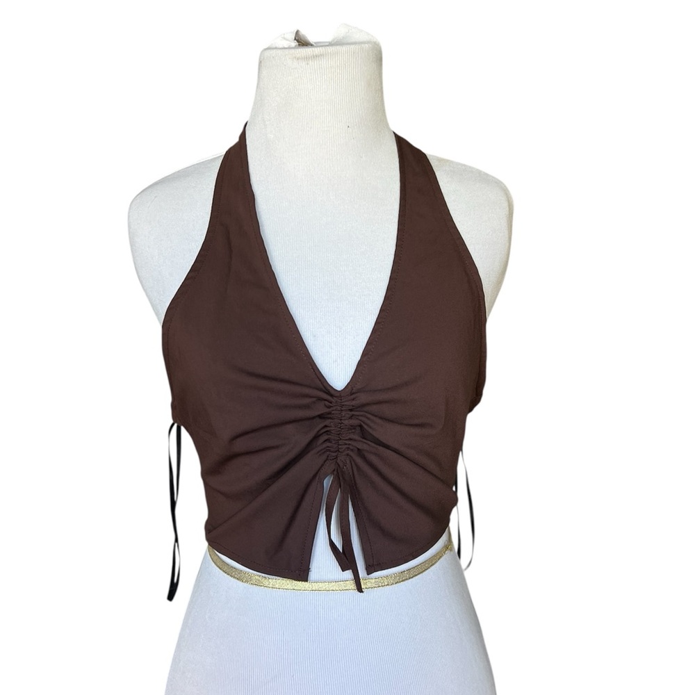 H&M Chocolate Brown Ruched Halter Top